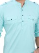 Mens Solid Sky Blue Short Kurta